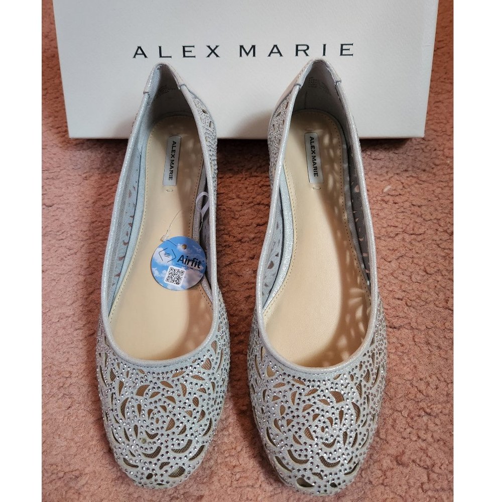 Alex Marie Altana Silver Metallic Rhinestone Flats 8M
